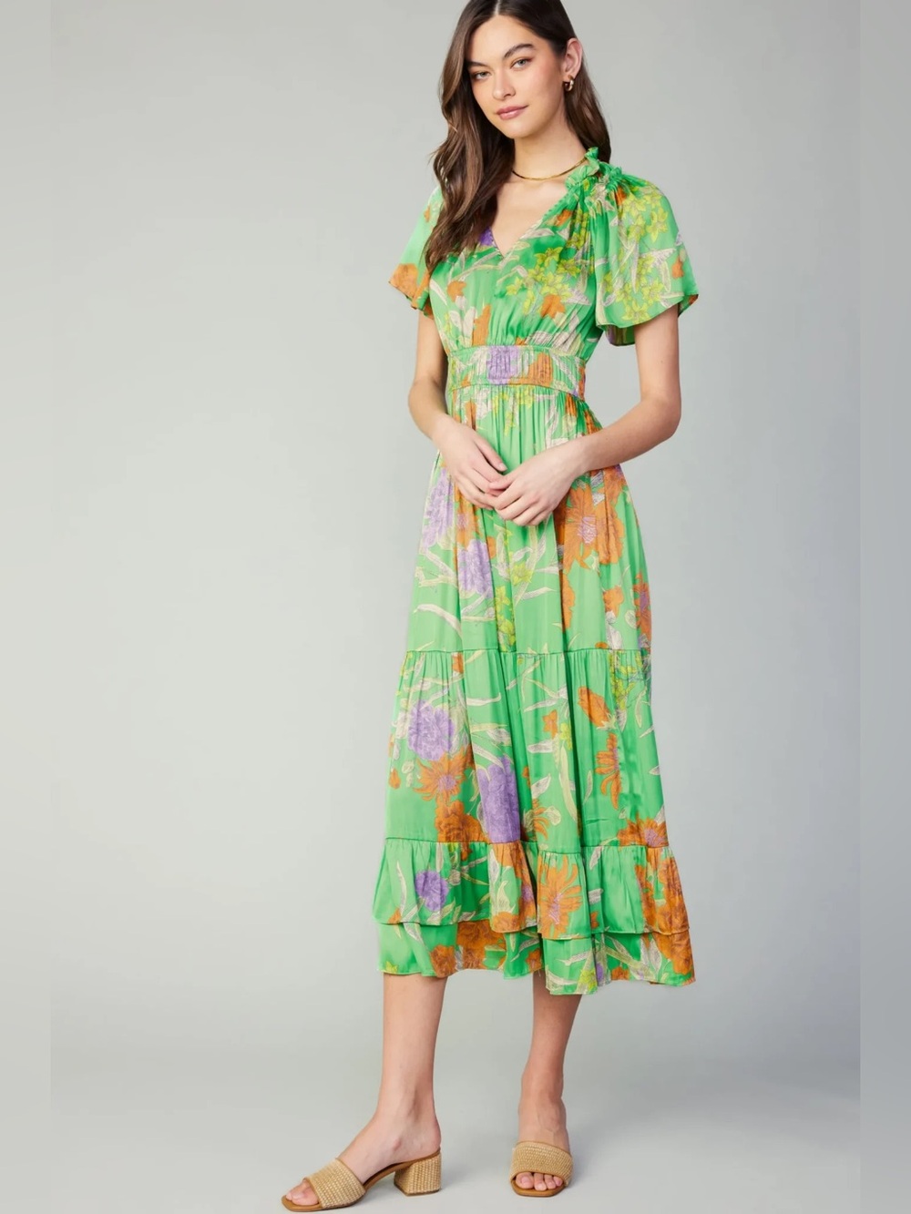 Current Air Maxi Dress Floral Pattern Maxi Dress Green Medium